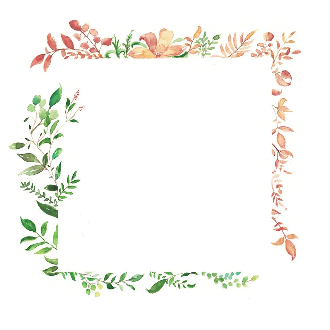 Watercolor flowers and leaves in framing the hero message.